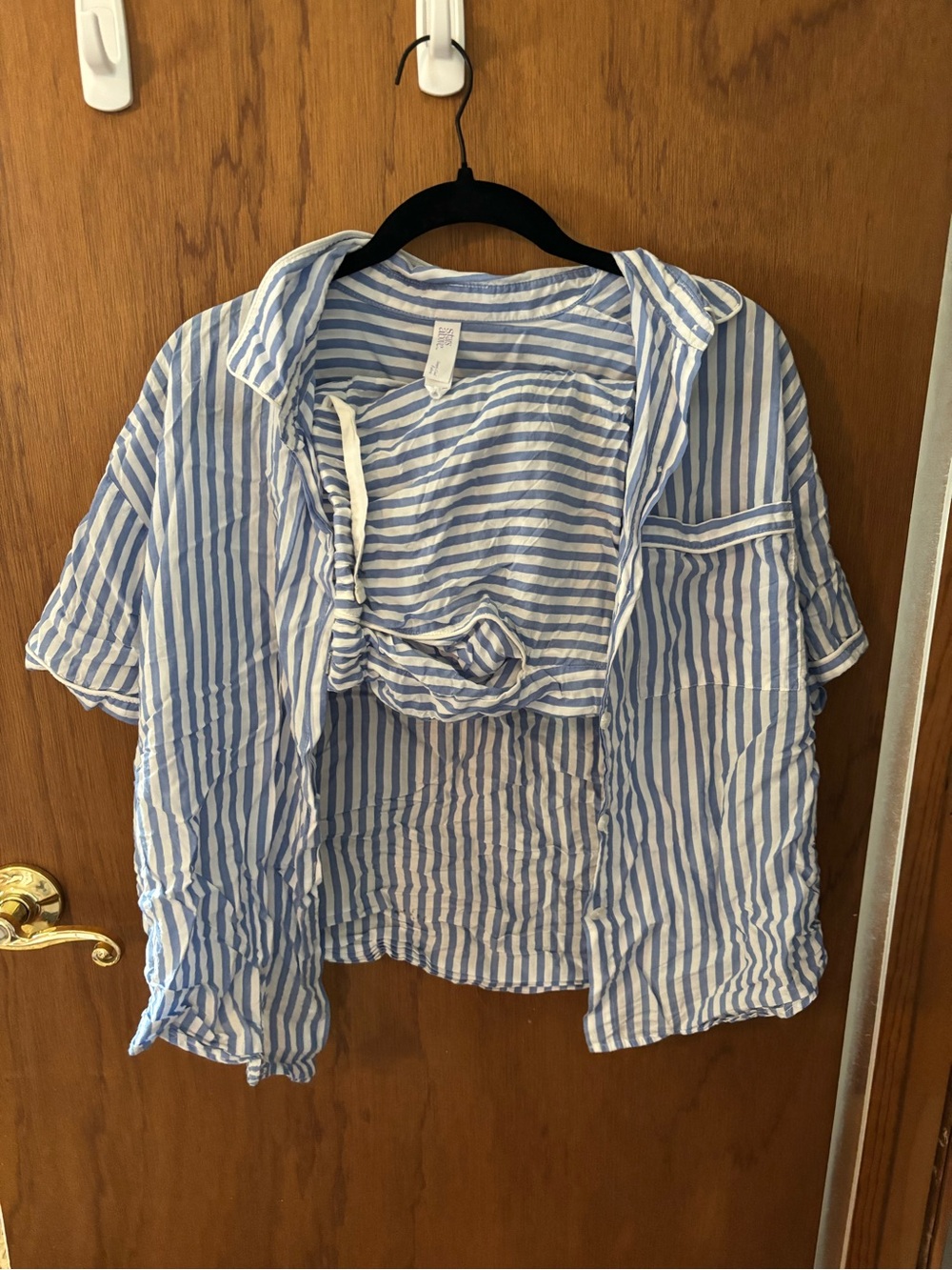 Blue and white striped shorts pj set
